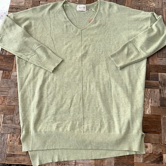 Green Lightweight V Neck Sweater by Ivy & Leo NWT - Picture 1 of 11